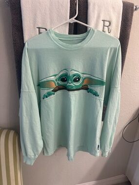 Disney Women's Long Sleeve Tee Baby Yoda Graphic in Mint Green